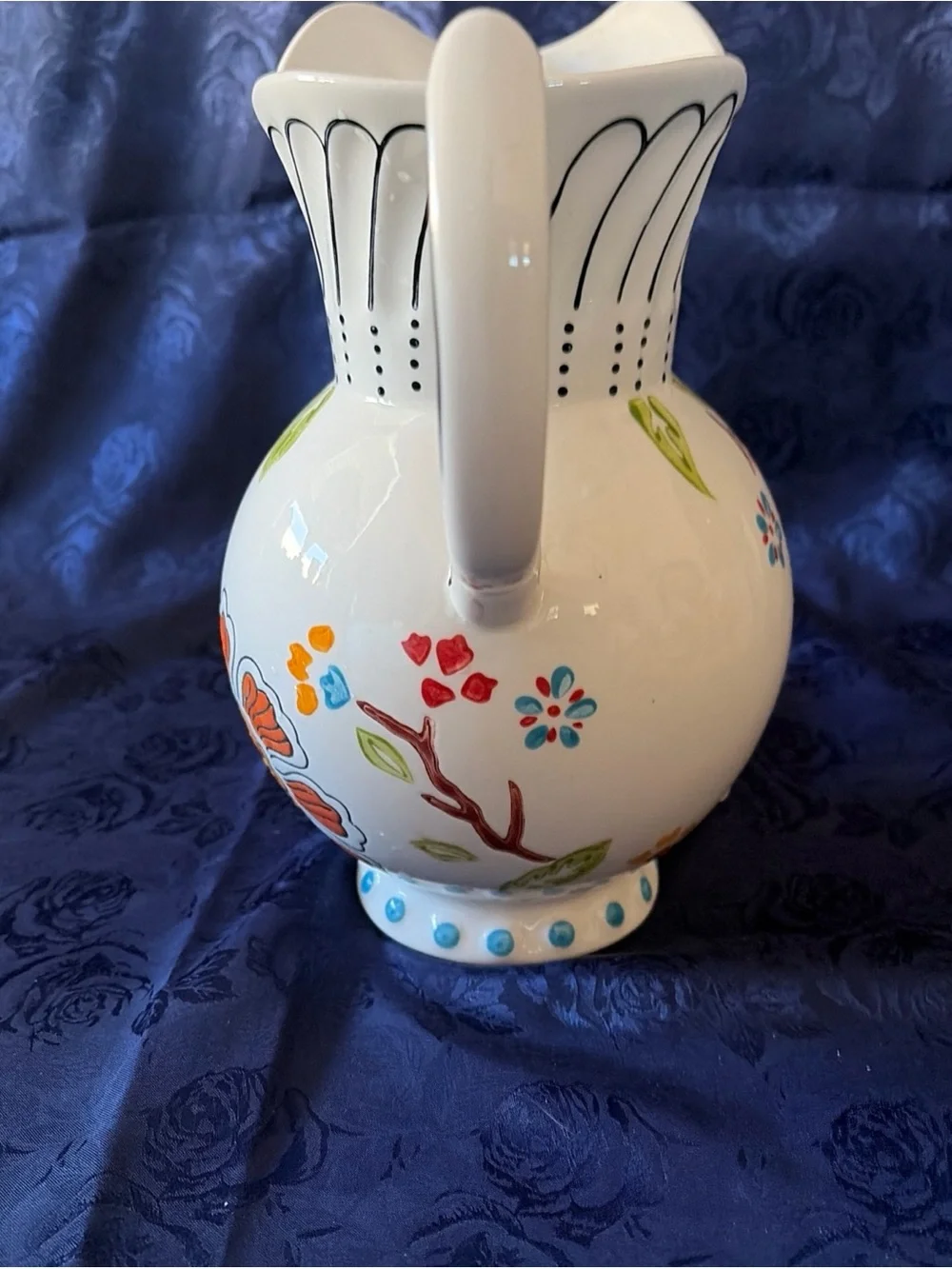 Dutch Wax 9”-2 Quart Ceramic Pitcher W/Flower Print